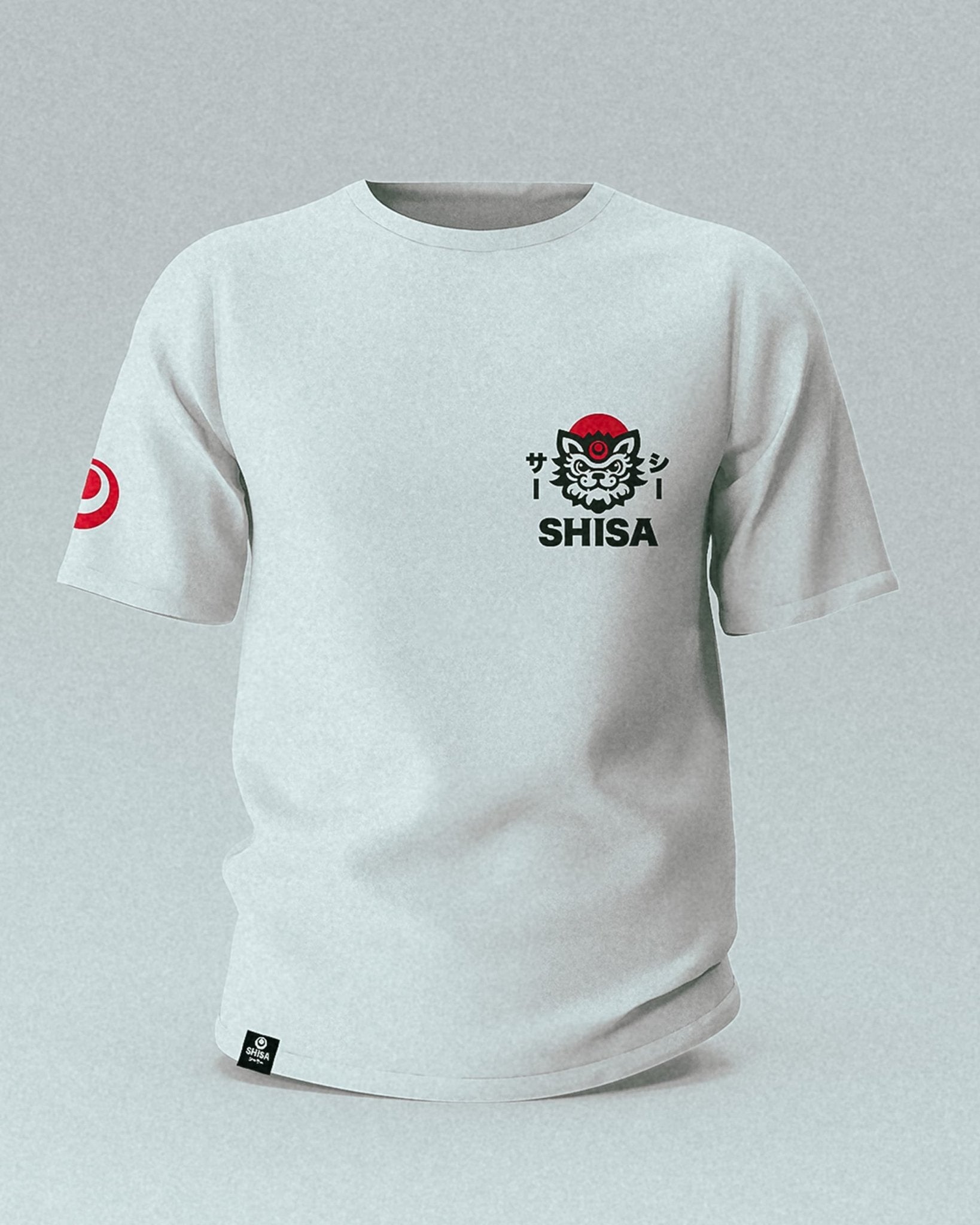 white t-shirt with black and red  japanese martial arts design unisex