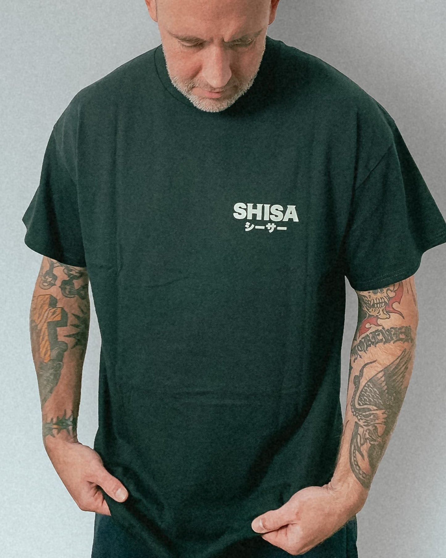 black t-shirt with white and purple japanese martial arts design unisex