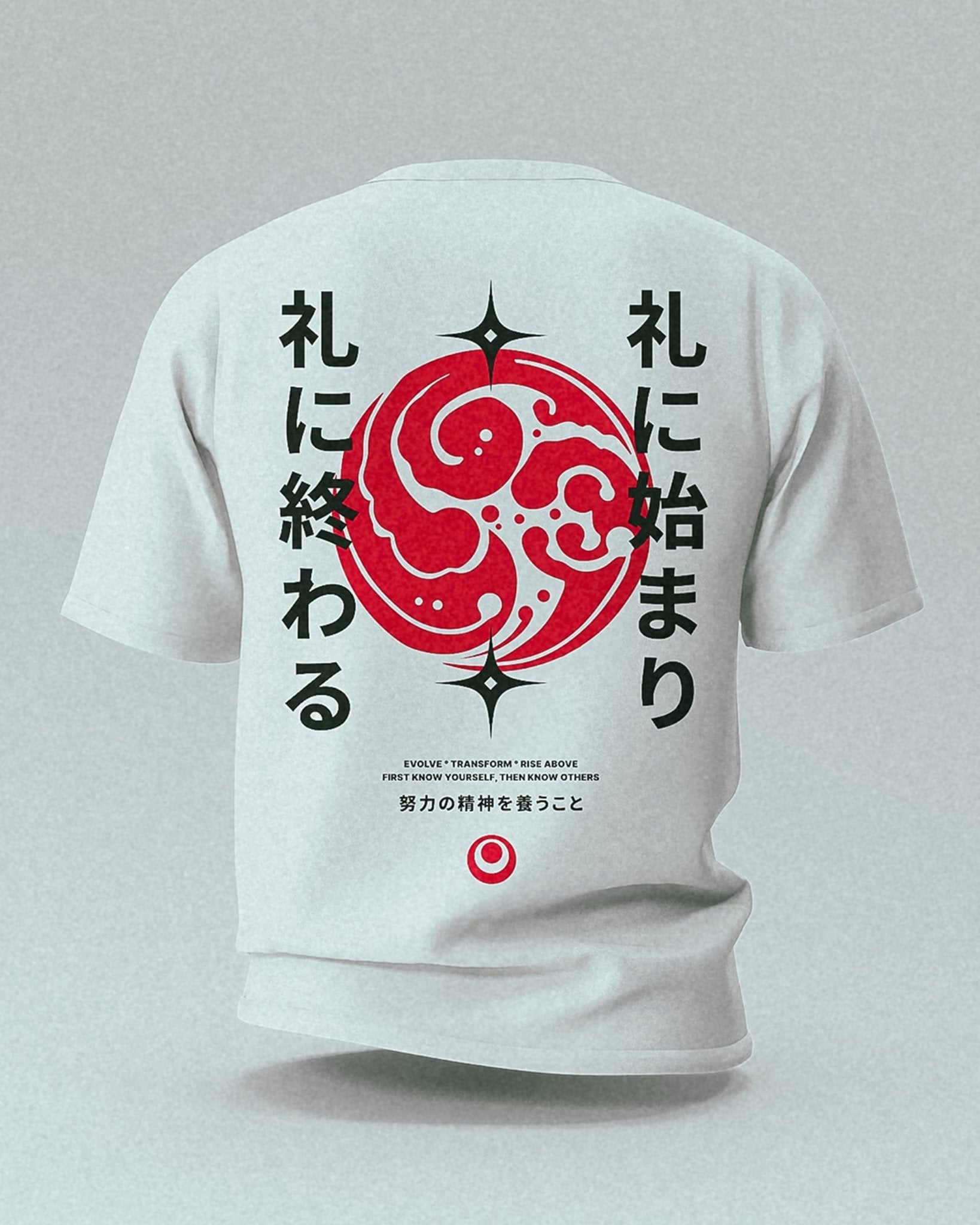white t-shirt with black and red  japanese martial arts design unisex