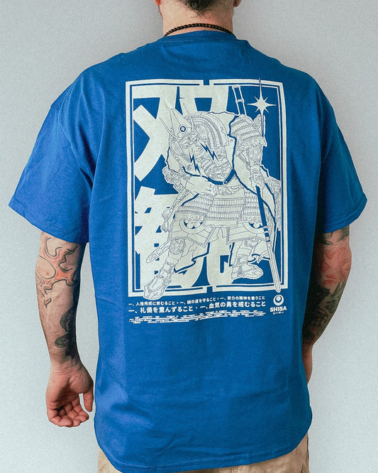 Sōkan t-shirt blue back view Sōkan Hokusai manga warriors demons duality collection