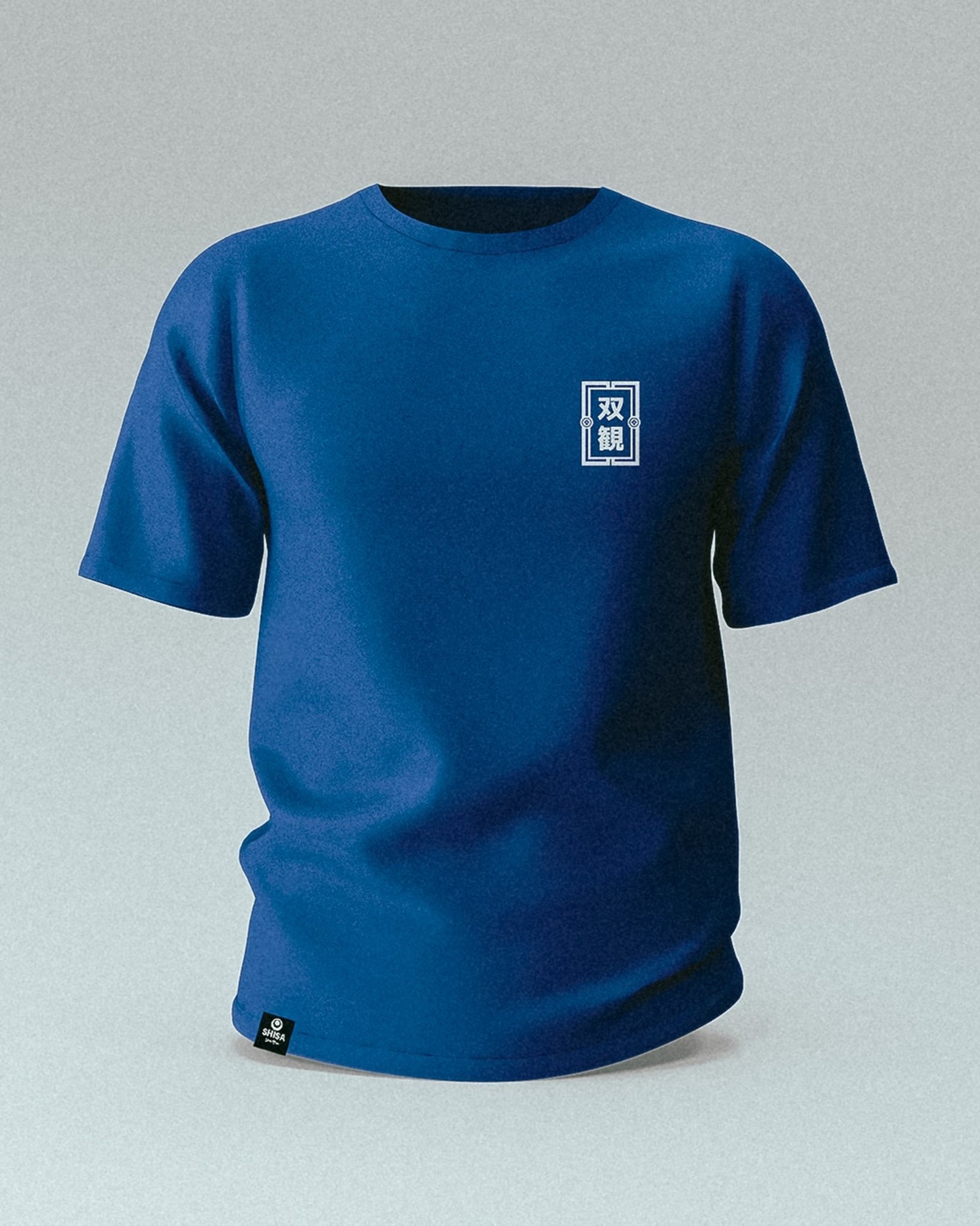 unisex blue 100% cotton t-shirt with white japanese martial arts design