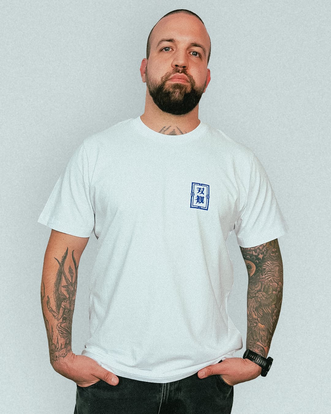 Sōkan Oni Longsleeve, white-blue