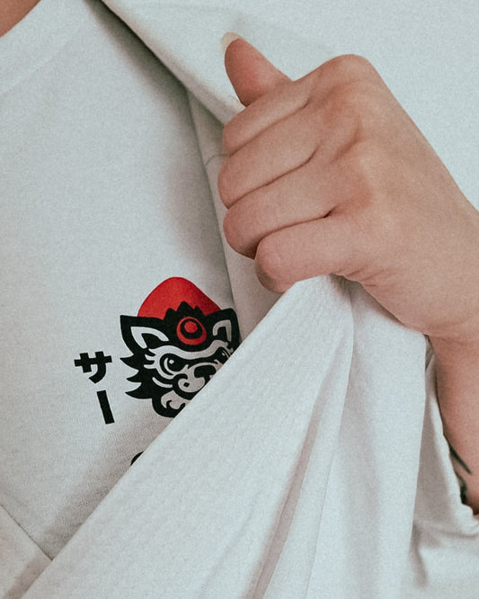 white t-shirt with black and red  japanese martial arts design unisex