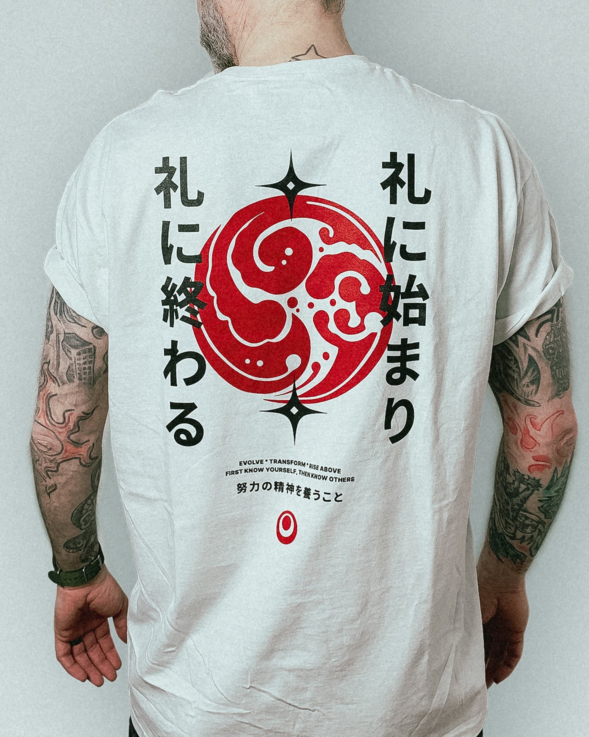 white t-shirt with black and red japanese martial arts design unisex