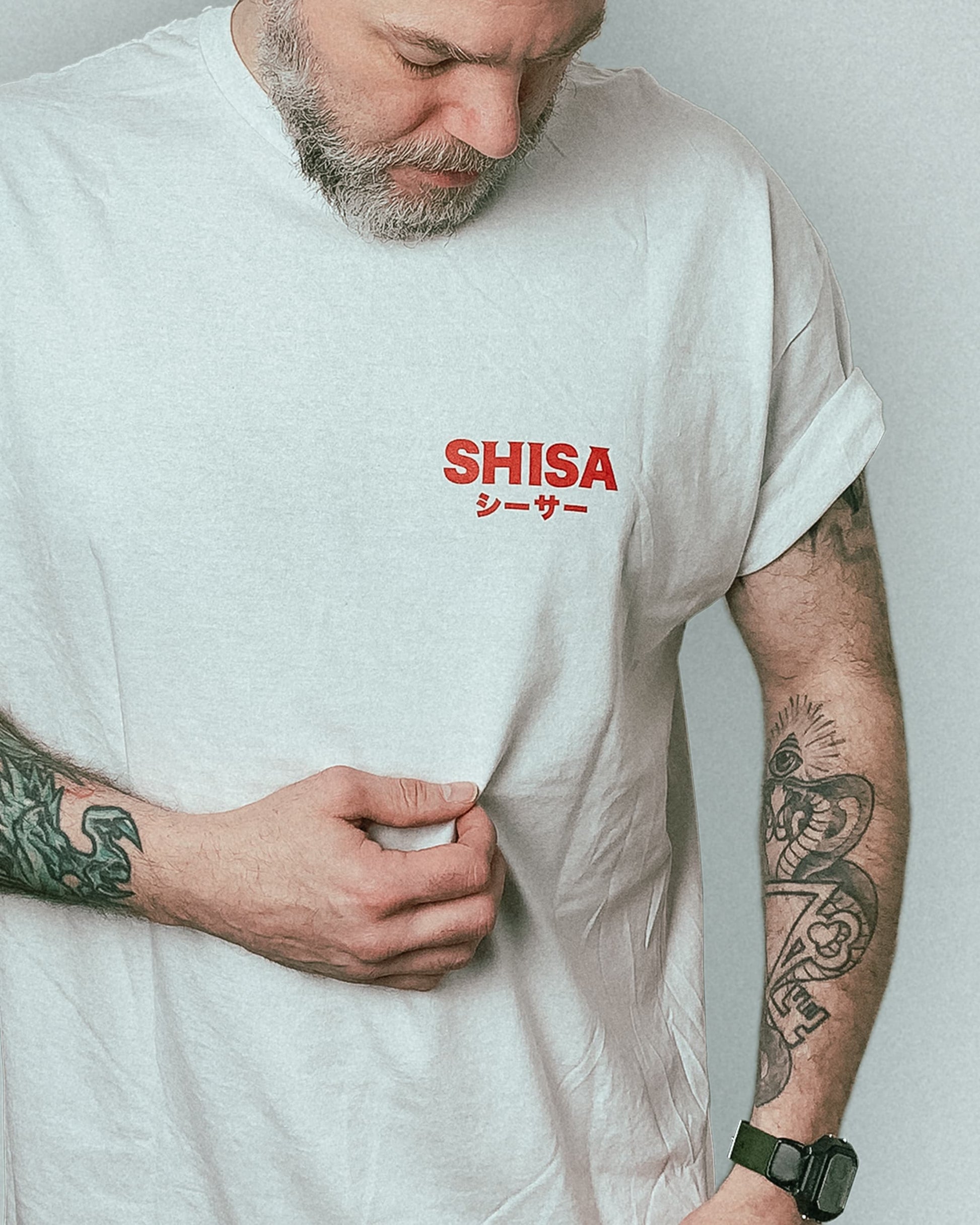 white t-shirt with black and red japanese martial arts design unisex