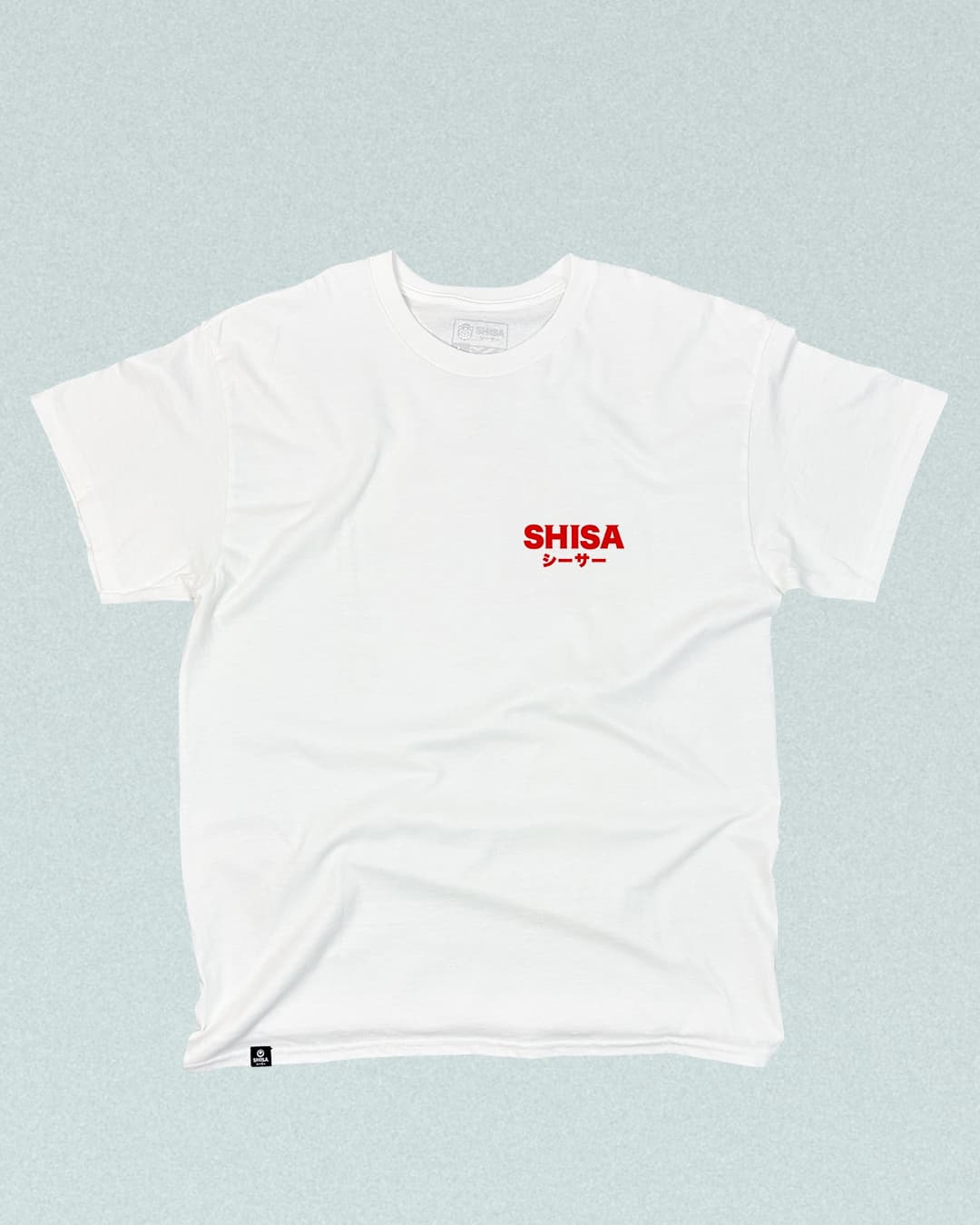 white t-shirt with black and red  japanese kanji design unisex