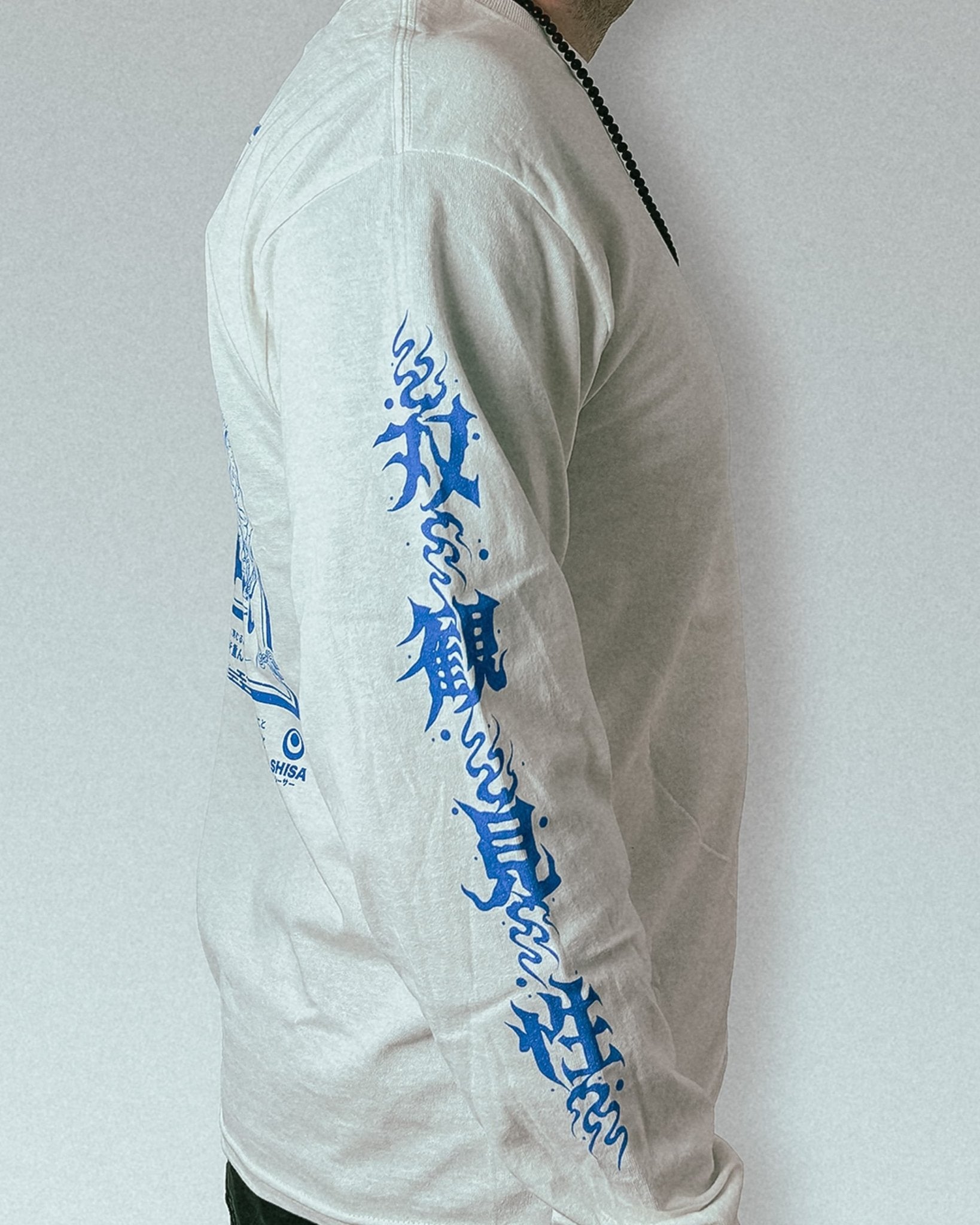 unisex white longsleeve with japanese martial arts design